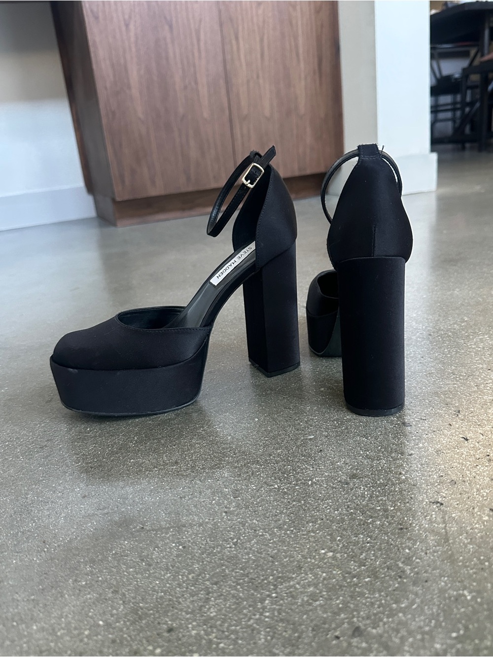 Steve Madden Black Platform Ankle-Strap Block Heels